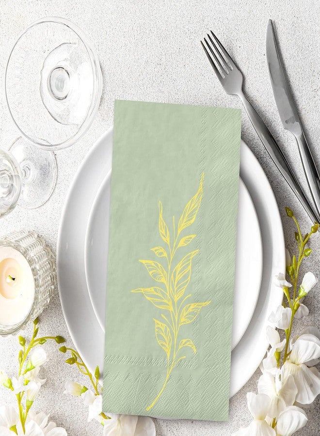 JarThenaAMCS 100Pcs Sage Green Guest Napkin Greenery Paper Disposable Dinner Hand Towel Napkin for Home Kitchen Bathroom Holiday Party Supplies - Image 3